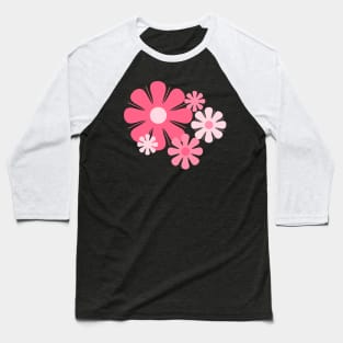 Flower Locus Retro 60s 70s Floral Pattern in Candy Pink Baseball T-Shirt